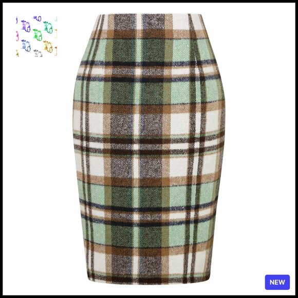 Dresses & Skirts - Knee Length Pencil Skirt Wool Plaid Slit High Waist Business Casual